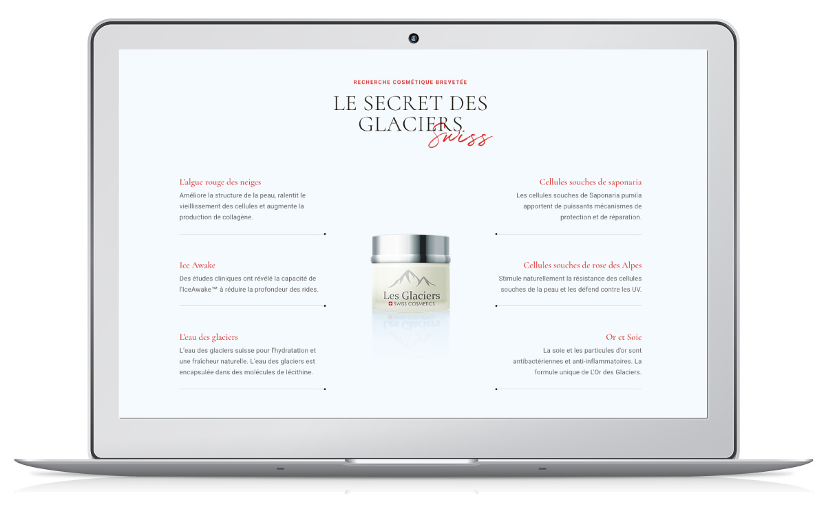 Cosmétiques suisses : direction artistique, design, branding et création du site internet WordPress