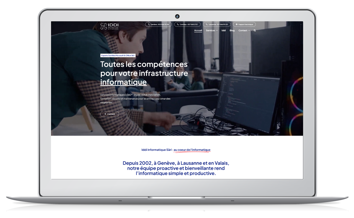 Création et référencement du site web d'une société informatique à Lausanne, Genève et Valais.